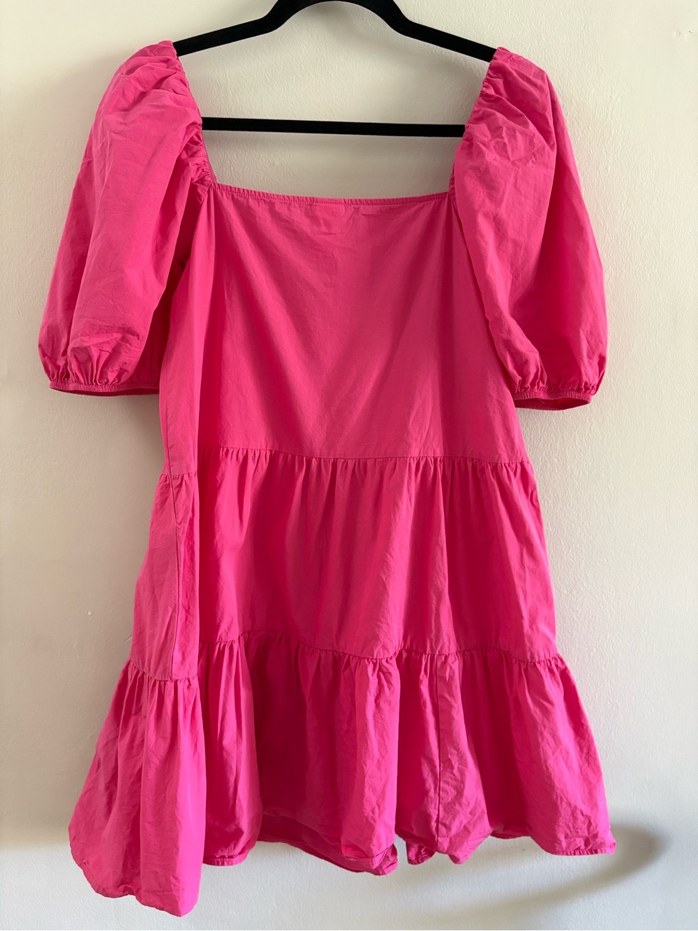 H&M Cerise Pink Smocked Puff Sleeve Dress XS Oversized Babydoll Cottagecore - Picture 5 of 8